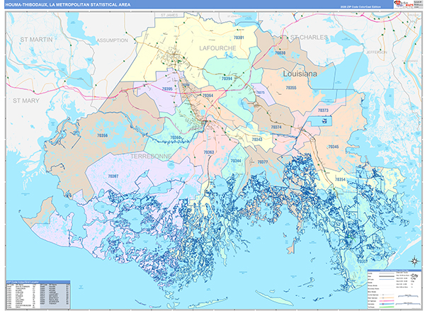 Houma-Thibodaux Metro Area Wall Map